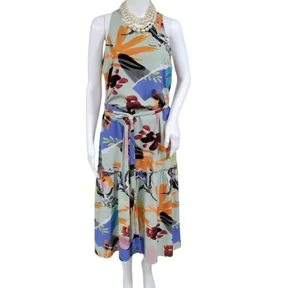 Slate & Willow Geometric Tiered Boho Whimsy Retro A-Line Dress Sage Green US 2 - Picture 7 of 16